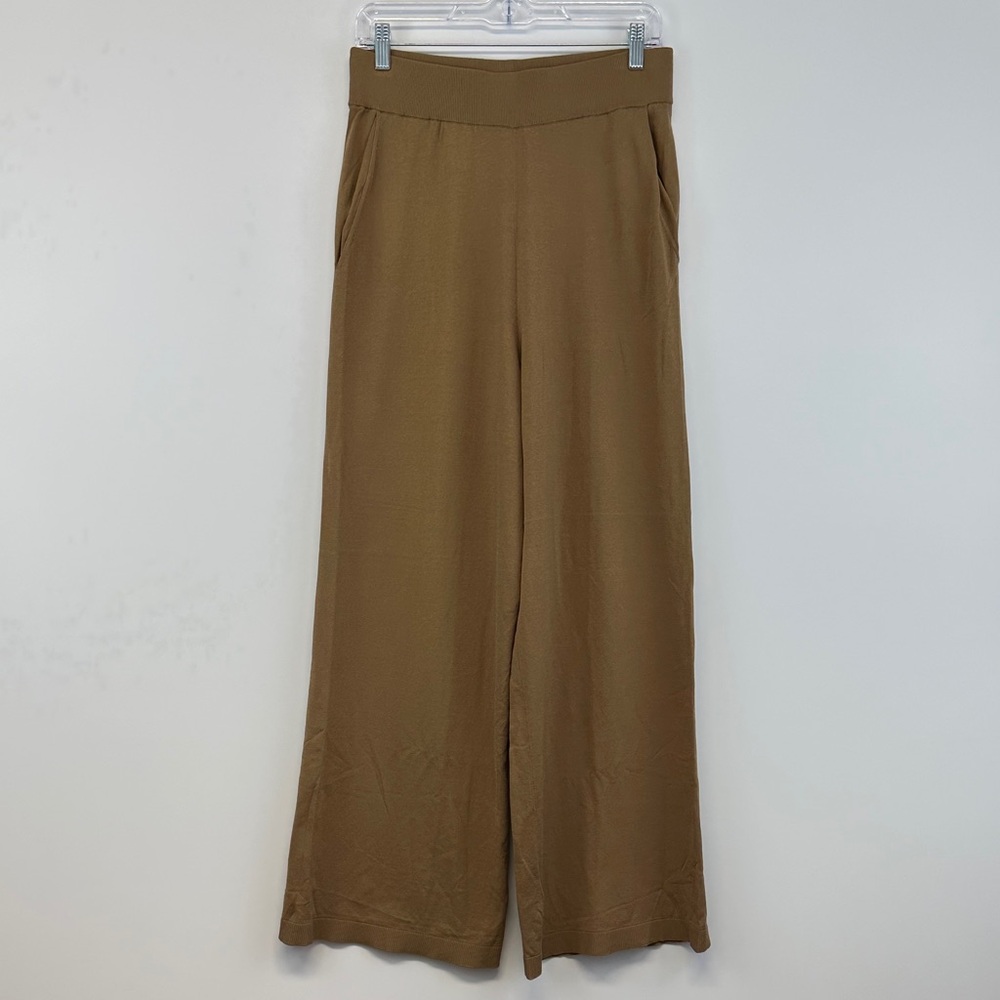 Massimo Dutti Tan Knit Wide Leg Pants Minimalist Lounge Trousers M